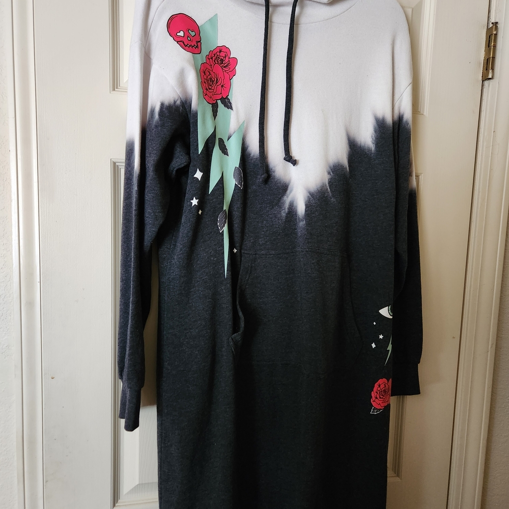 Torrid LoveSick Sweatshirt Dress Cozy Fleece Bad Decisions Tie Dye Black, Size 1